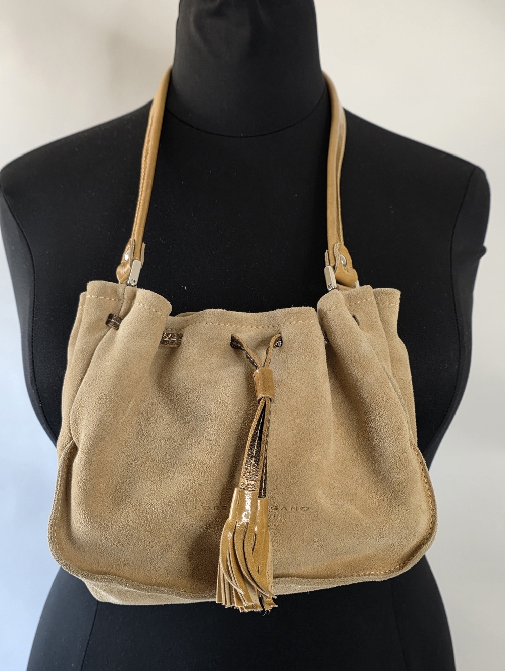 Italian Made Suede Drawstring Shoulder Bag Small Soft Purse Y2K Lorella Pagano